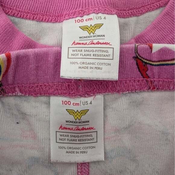 Hanna Andersson 100 Wonder Woman Pajama Set Girls Size 4 Pink Organic Cotton - Picture 4 of 8